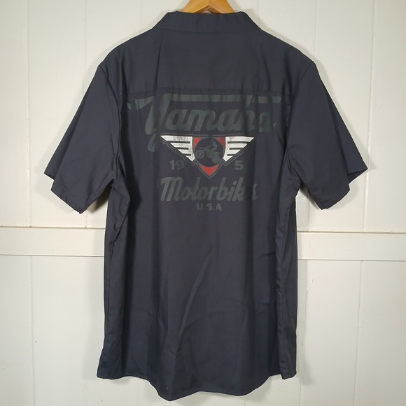 Yamaha Motorbikes U.S.A. Garage Graphic Button Up Work Shirt Mens 2XL Gray BL5